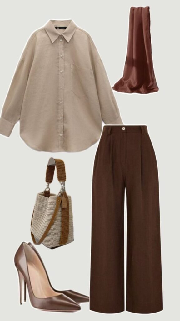 WOMEN CASUAL COLLECTIONS IN KOTTAKKAL  beige shirt with coffee brown pants