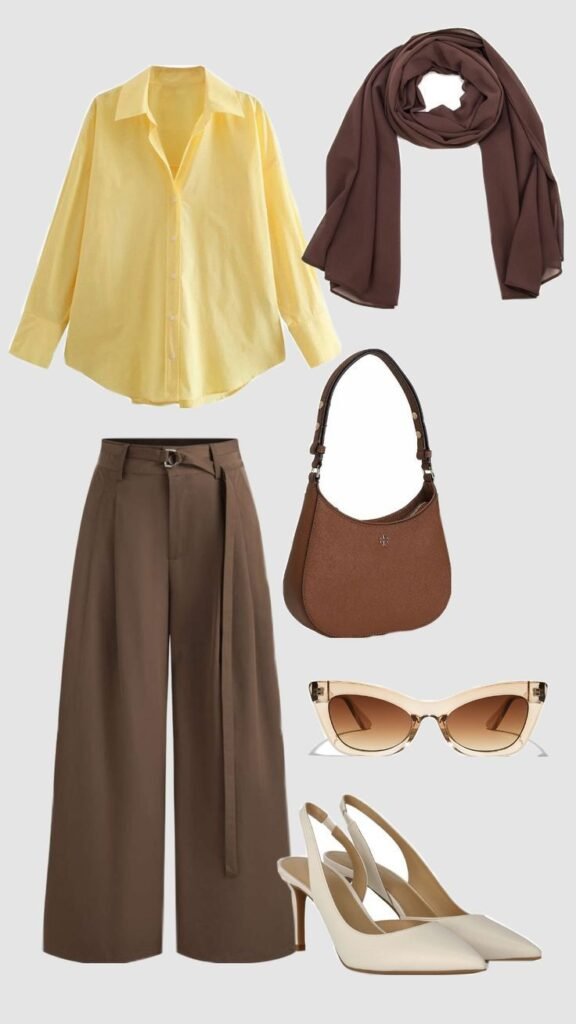 WOMEN CASUAL COLLECTIONS IN KOTTAKKAL  plain yellow shirt with dark brown formal pants