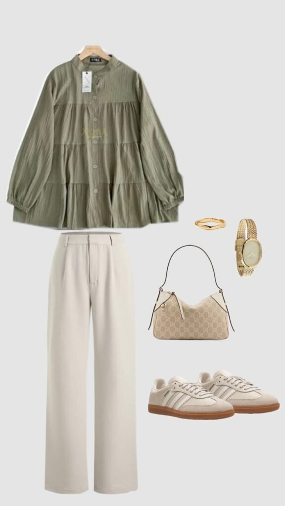 WOMEN CASUAL COLLECTIONS IN KOTTAKKAL  green top with cream pants