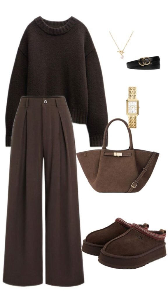 women winter wear in kottakkall. brown sweater with brown pants