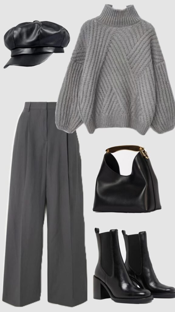 women winter wear in kottakkall. gray pants with gray sweater