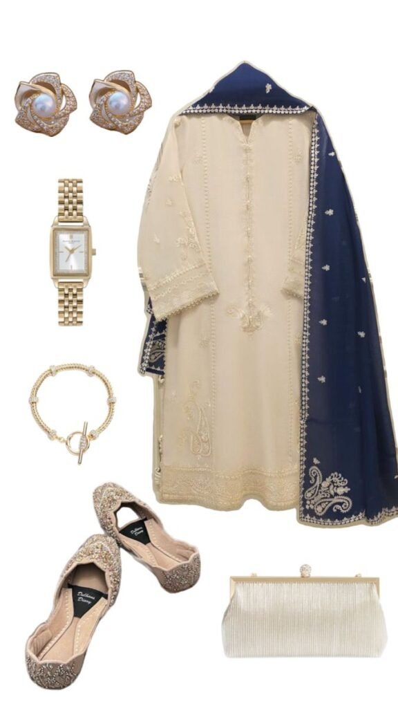 women desi outfit blue with white