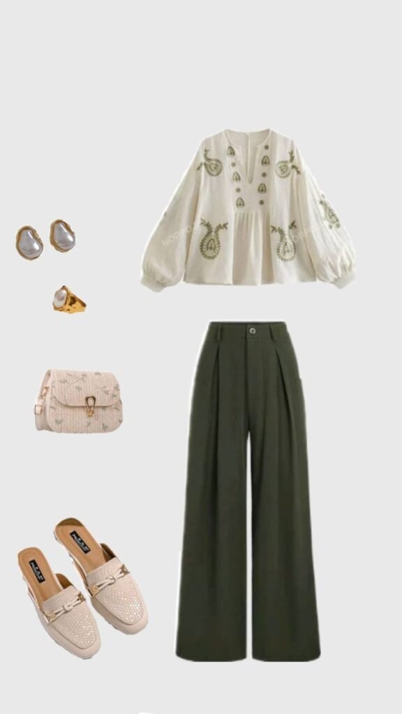 green formals with white top